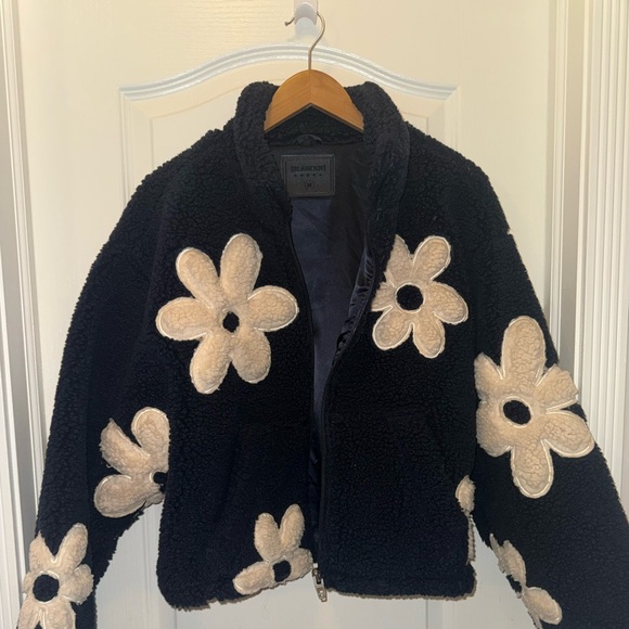 Urban Outfitters Jackets & Blazers - Urban Outfitters Black Teddy Jacket with Cream Floral Design